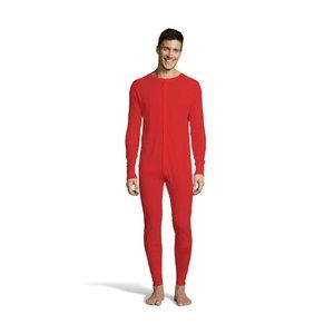 Hanes Men's Solid Waffle Knit Thermal Union Suit-125443-Red